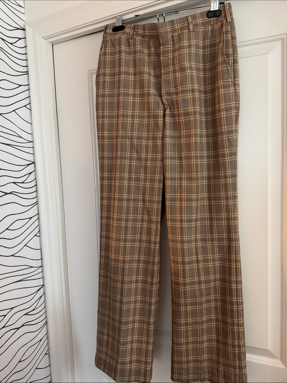 Women’s Plaid Dress Pants in Brown and Cream